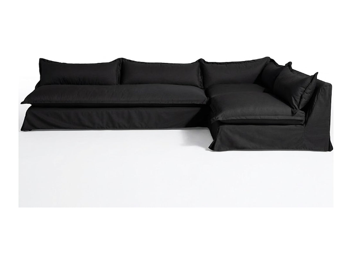 Sillón esquinero Tassa con funda de tussor 100% algodón color Negro, sofá en L con chaise longue