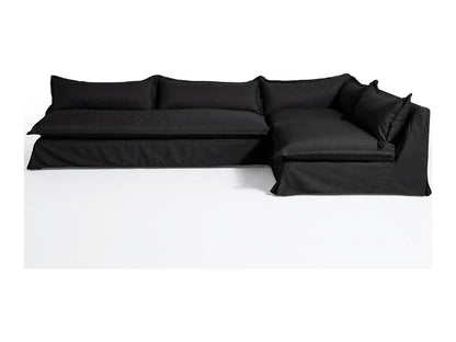 Sillón esquinero Tassa con funda de tussor 100% algodón color Negro, sofá en L con chaise longue