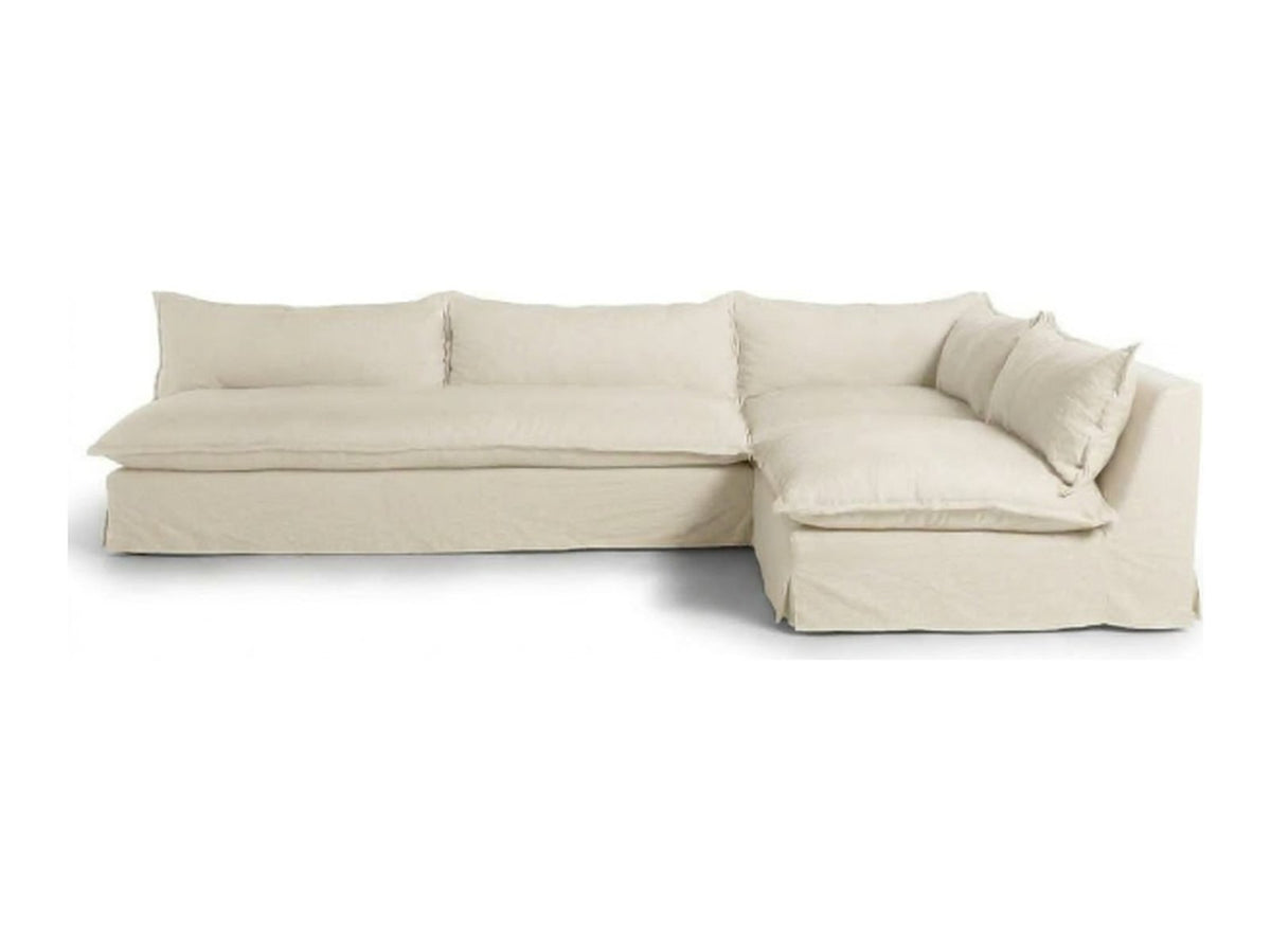 Sillón esquinero Tassa con funda de tussor 100% algodón color Off White, sofá en L con chaise longue