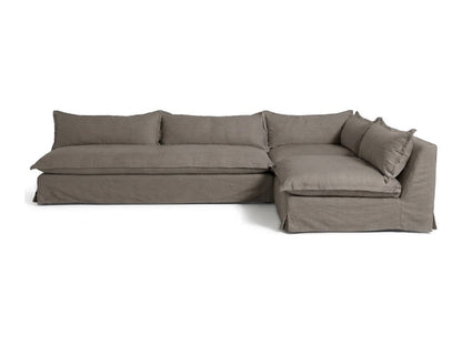 Sillón esquinero Tassa con funda de tussor 100% algodón color Perla, sofá en L con chaise longue