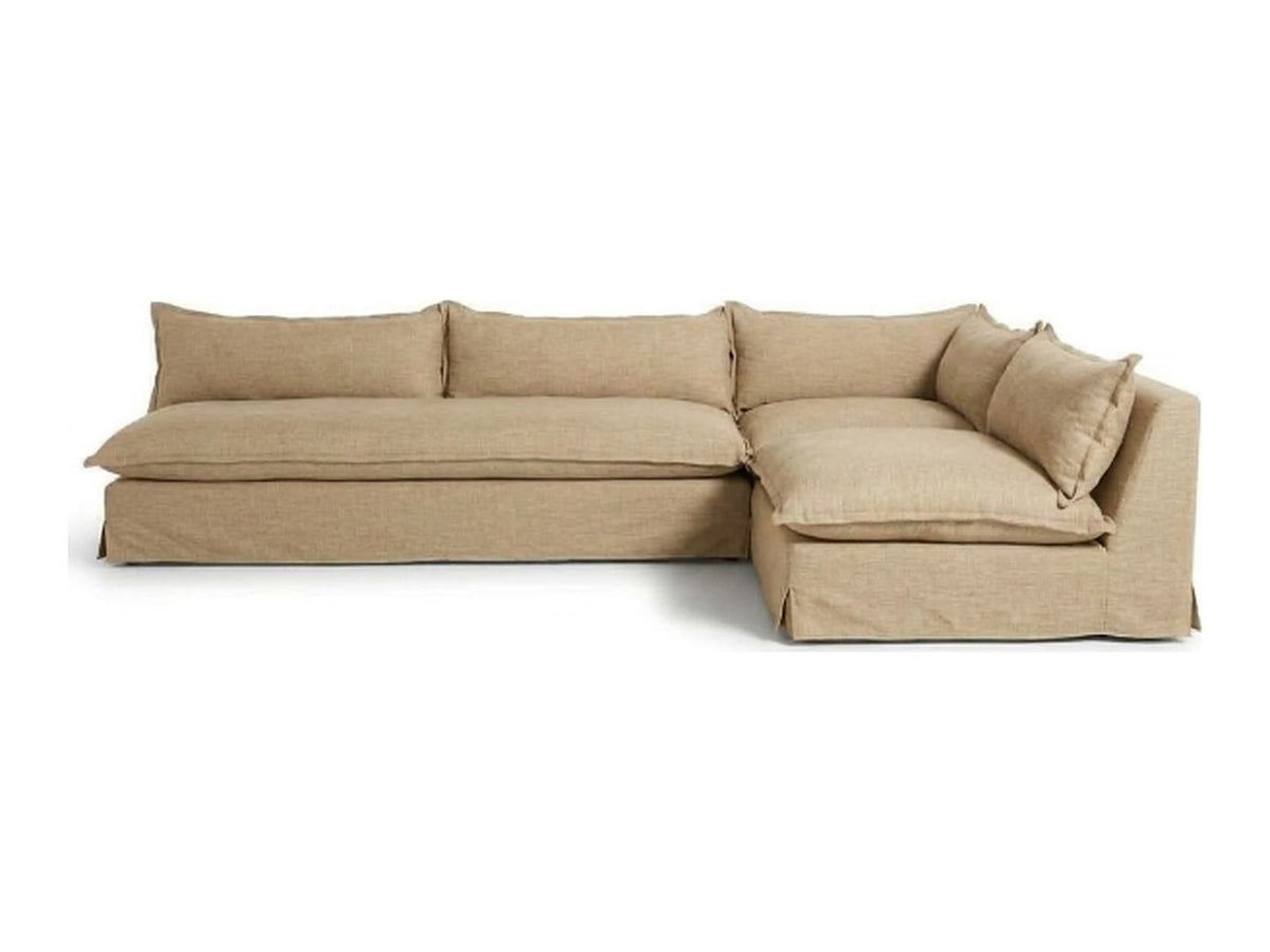 Sillón esquinero Tassa con funda de tussor 100% algodón color Sand, sofá en L con chaise longue