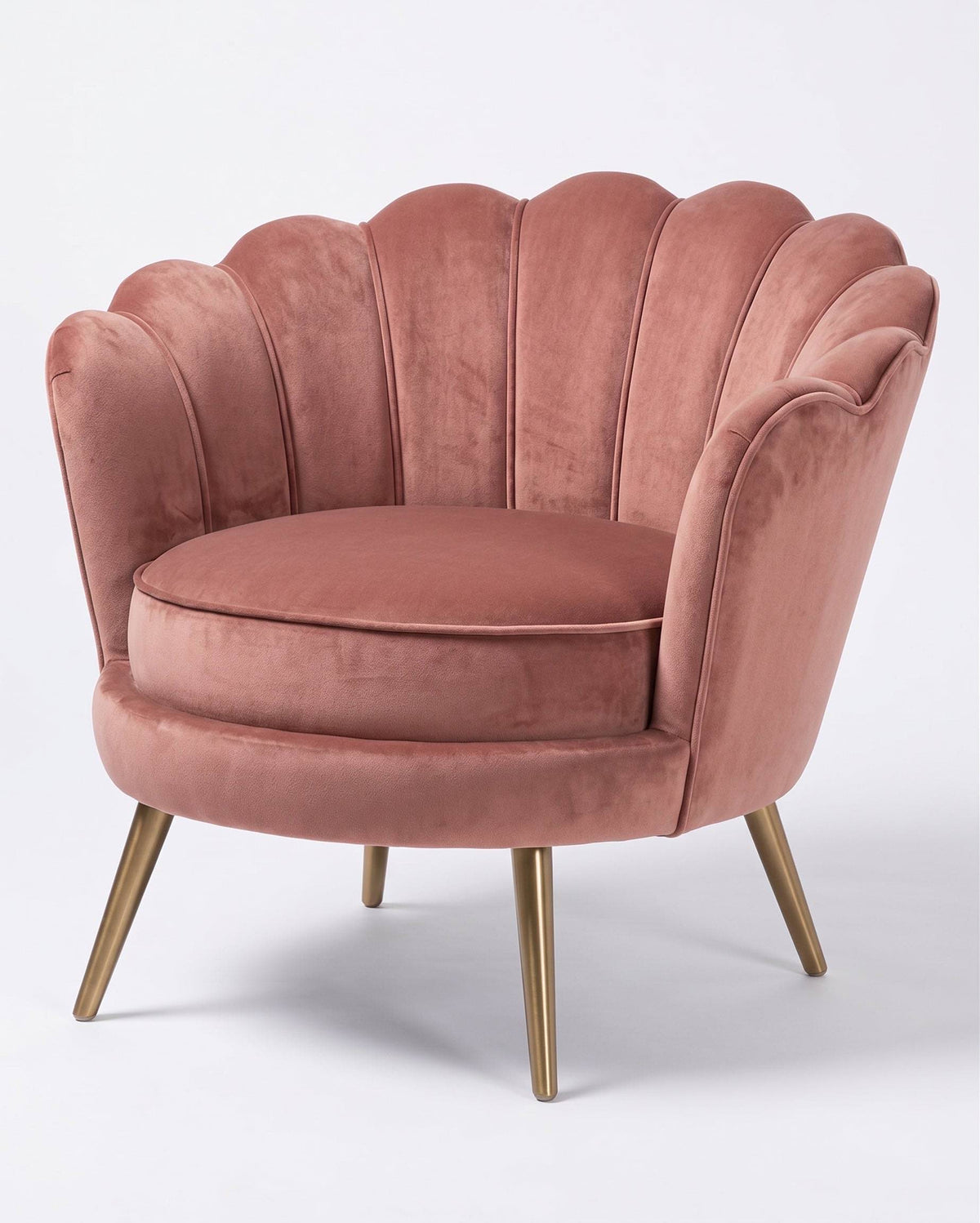 Sillón Florencia de un cuerpo en pana antimanchas Rosa, respaldo tipo concha en gajos