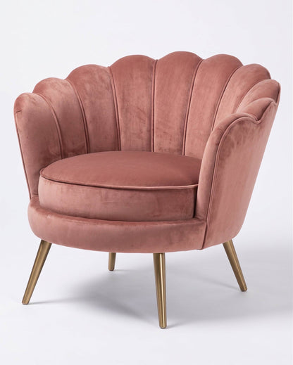 Sillón Florencia de un cuerpo en pana antimanchas Rosa, respaldo tipo concha en gajos