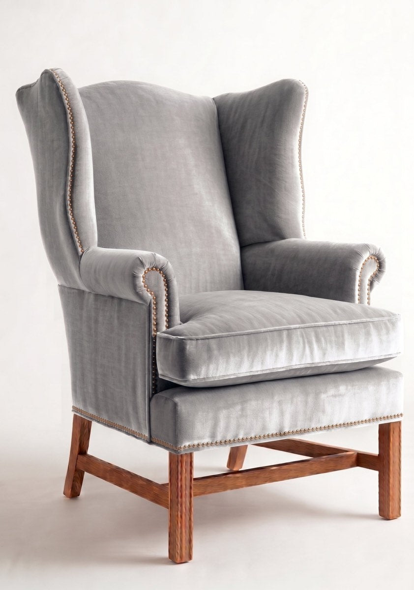 Sillón Flower de un cuerpo en pana antimanchas Plata, bergère de respaldo alto