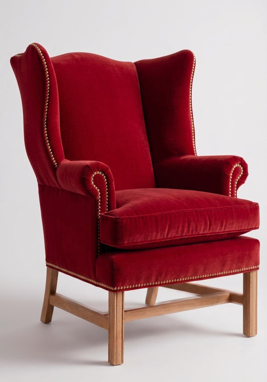 Sillón Flower tipo bergère de un cuerpo tapizado en rojo, Tienda de Banquitos