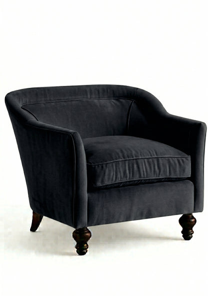 Sillón Grand Sofa 1 cuerpo color black en pana antimanchas importada, respaldo envolvente y patas de madera - Tienda de Banquitos