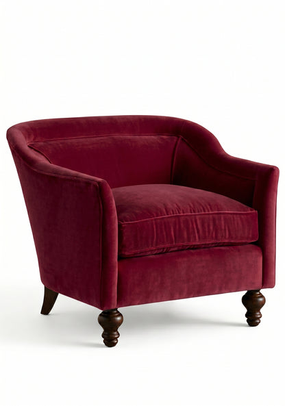 Sillón Grand Sofa 1 cuerpo color bordo en pana antimanchas importada, respaldo envolvente y patas de madera - Tienda de Banquitos