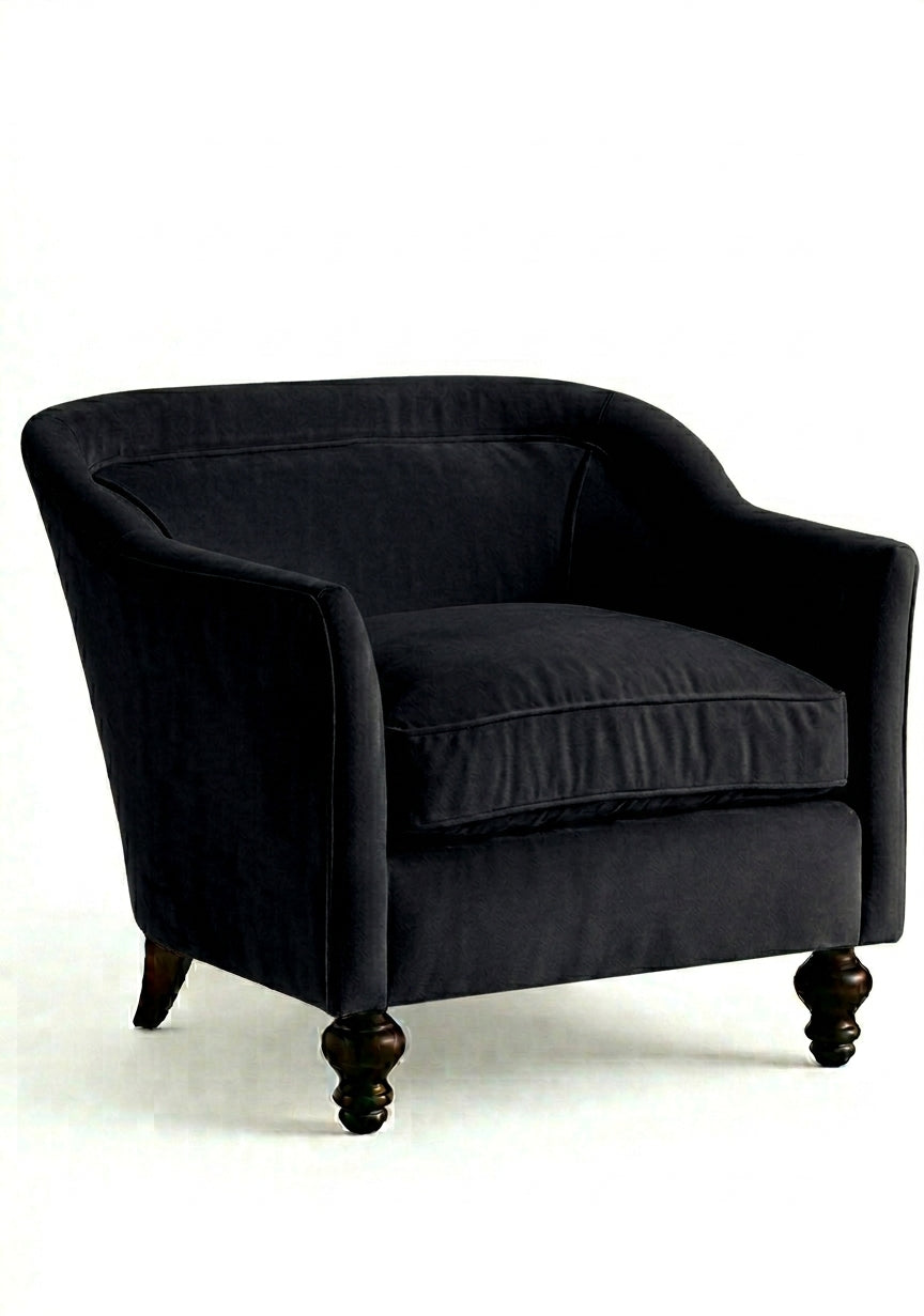 Sillón Grand Sofa 1 cuerpo en pana antimanchas importada, tono oscuro, respaldo envolvente y patas de madera - Tienda de Banquitos
