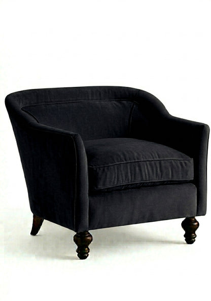 Sillón Grand Sofa 1 cuerpo en pana antimanchas importada, tono oscuro, respaldo envolvente y patas de madera - Tienda de Banquitos