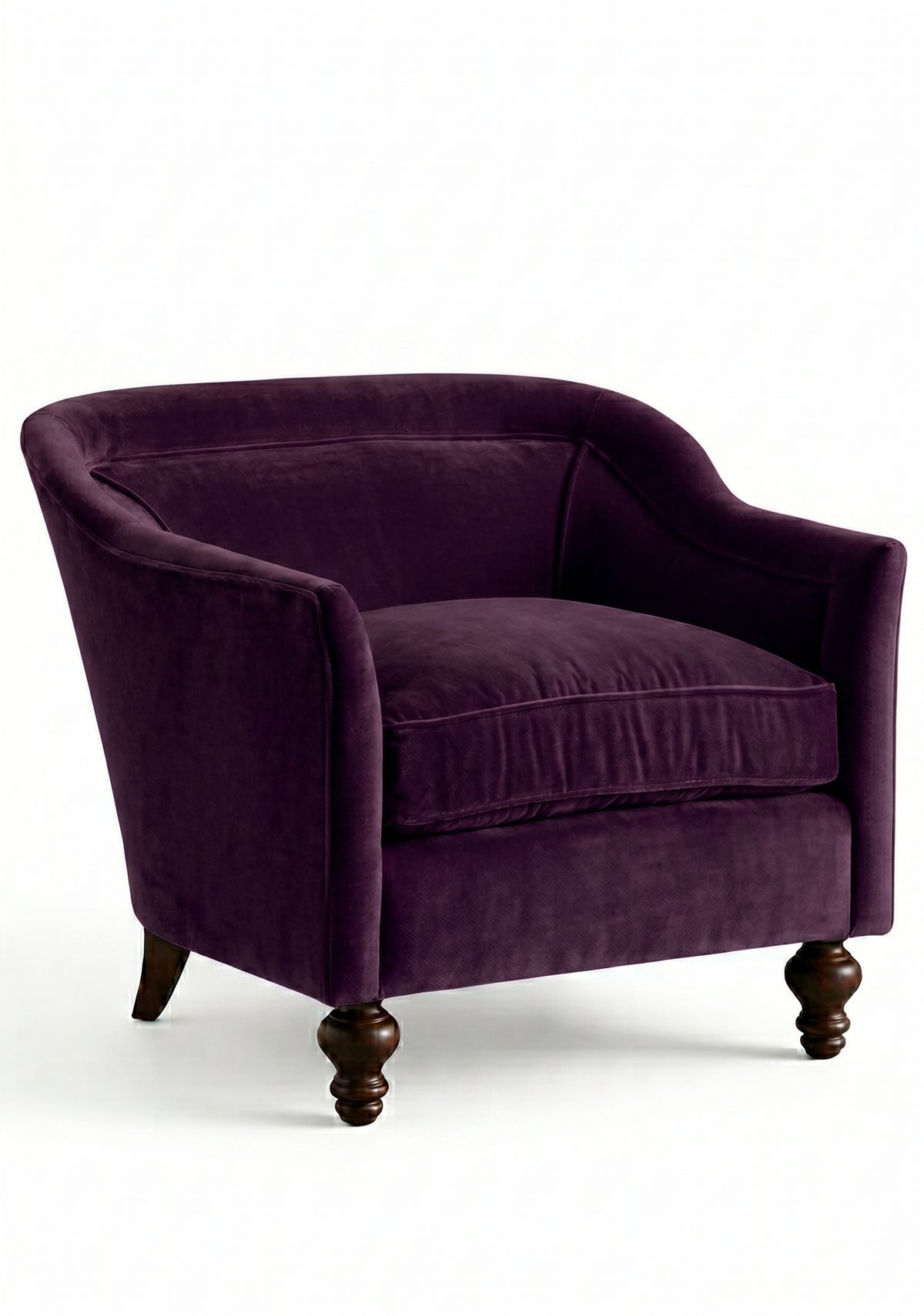 Sillón Grand Sofa 1 cuerpo color obispo (violeta) en pana antimanchas importada, respaldo envolvente y patas de madera - Tienda de Banquitos