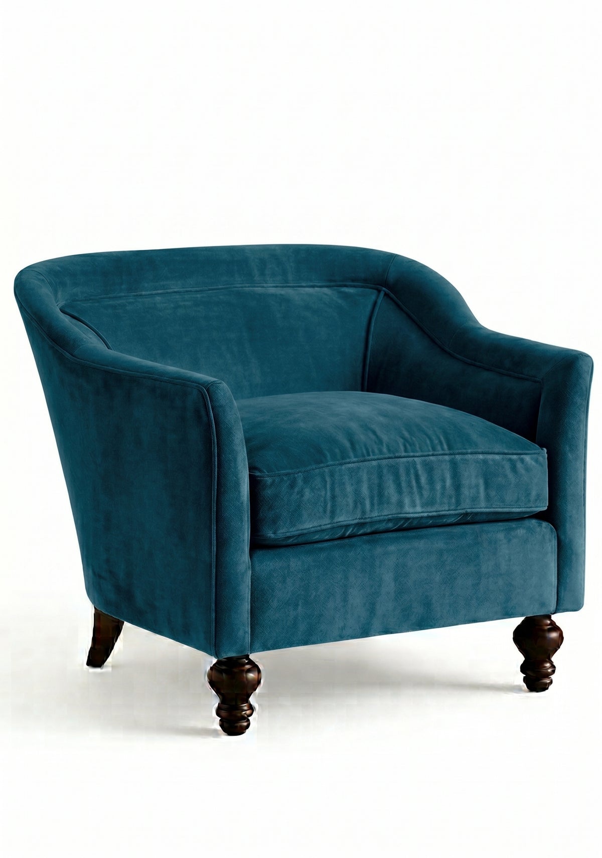 Sillón Grand Sofa 1 cuerpo color océano en pana antimanchas importada, respaldo envolvente y patas de madera - Tienda de Banquitos