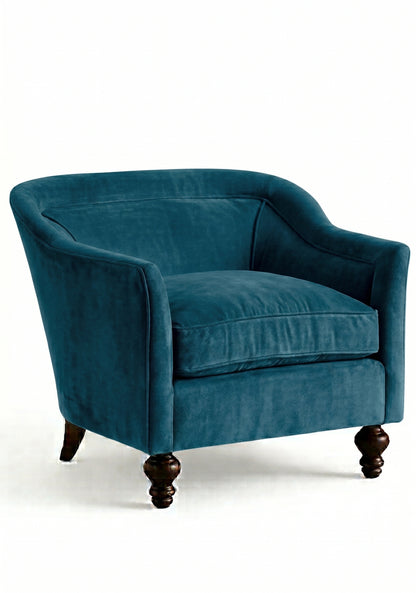 Sillón Grand Sofa 1 cuerpo color océano en pana antimanchas importada, respaldo envolvente y patas de madera - Tienda de Banquitos