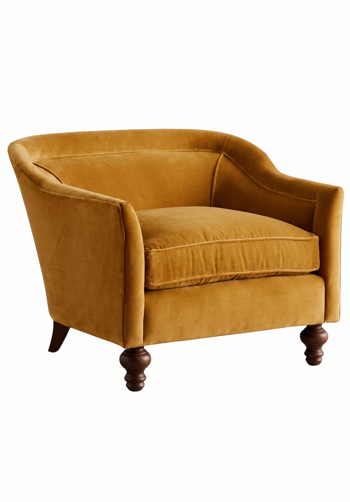 Sillón Grand Sofa 1 cuerpo color oro en pana antimanchas importada, respaldo envolvente y patas de madera - Tienda de Banquitos