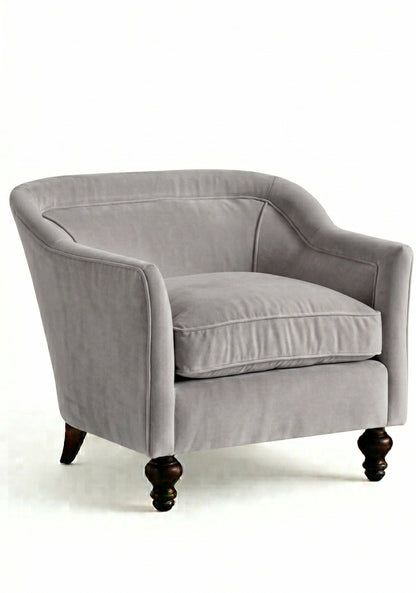 Sillón Grand Sofa 1 cuerpo color plata en pana antimanchas importada, respaldo envolvente y patas de madera - Tienda de Banquitos