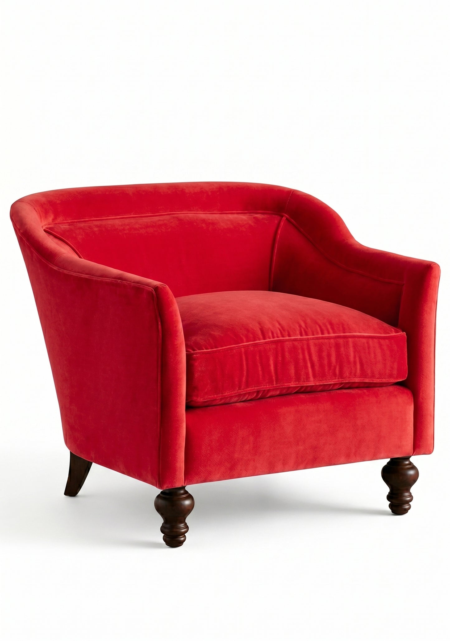 Sillón Grand Sofa 1 cuerpo color rojo en pana antimanchas importada, respaldo envolvente y patas de madera - Tienda de Banquitos