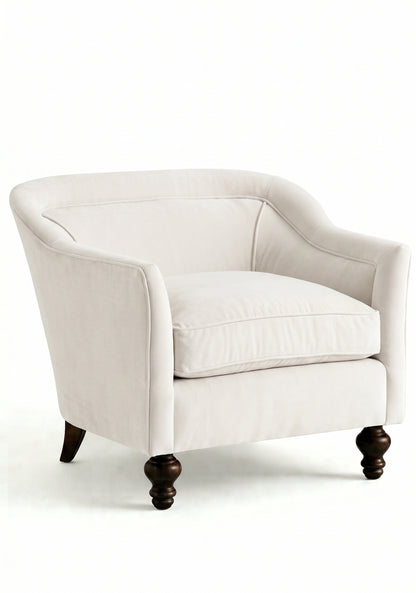 Sillón Grand Sofa 1 cuerpo color tiza en pana antimanchas importada, respaldo envolvente y patas de madera - Tienda de Banquitos