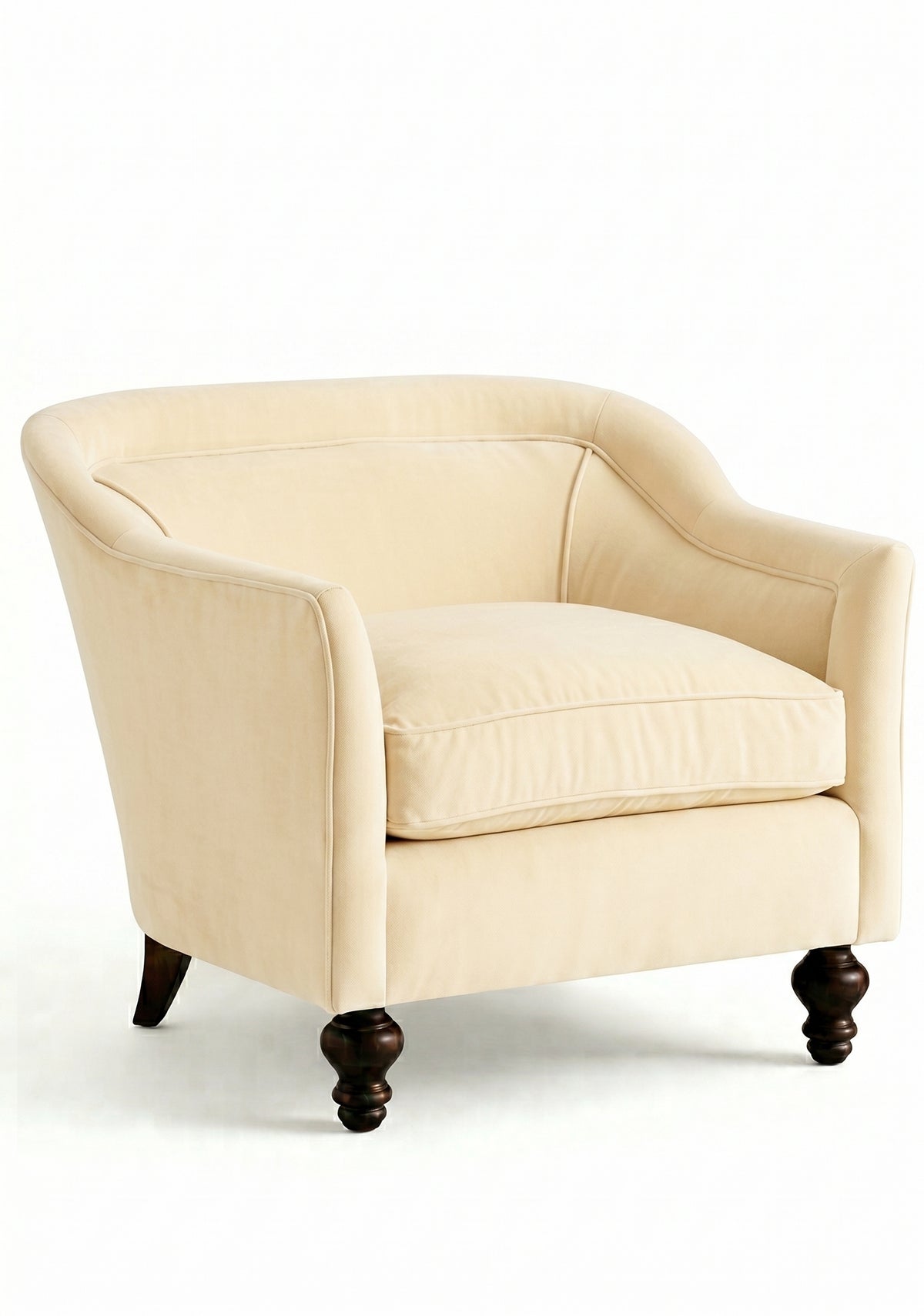 Sillón Grand Sofa 1 cuerpo color vainilla en pana antimanchas importada, respaldo envolvente y patas de madera - Tienda de Banquitos