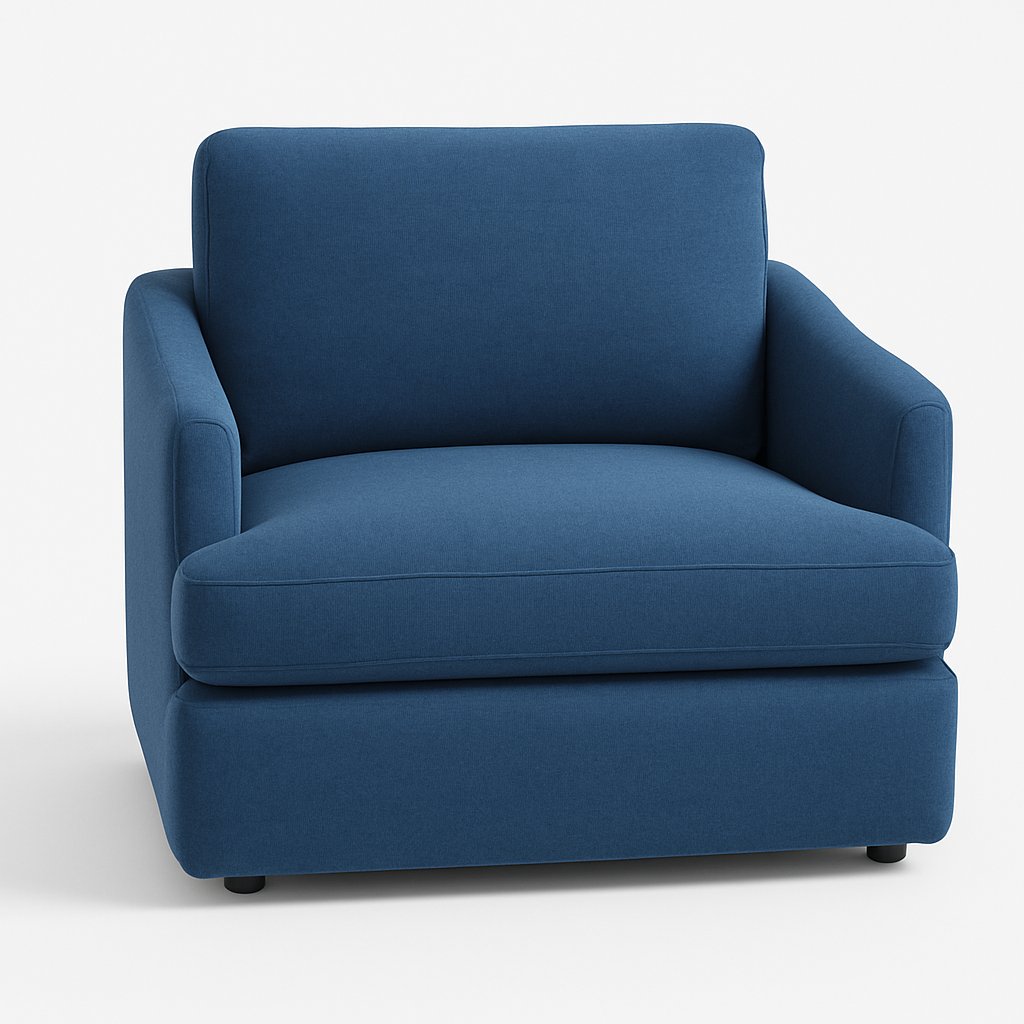 Sillón Elton Línea TDB en color azul, silueta simple con respaldo acolchado