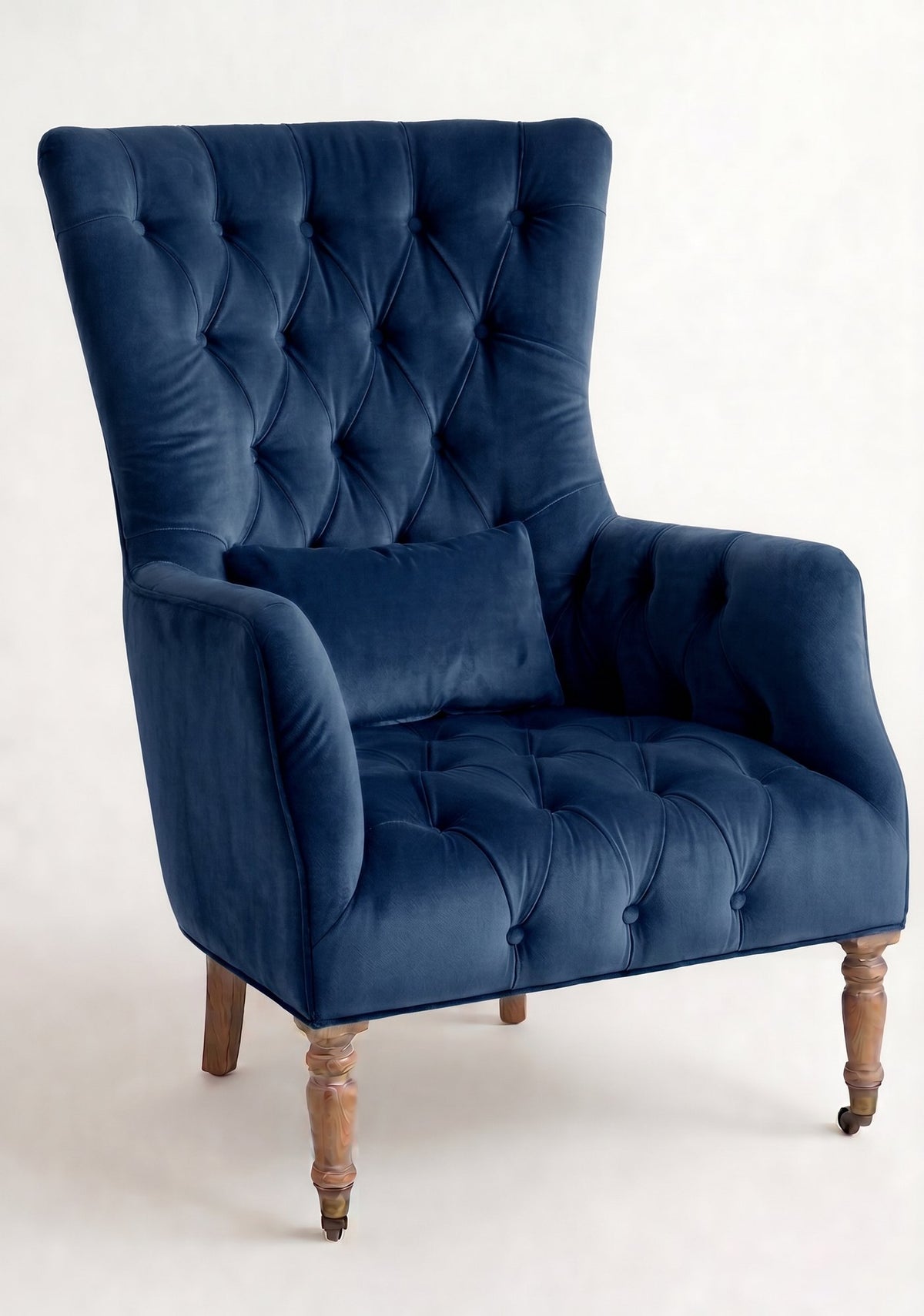 Sillón Juliene de un cuerpo en pana antimanchas Azul, capitoné completo y respaldo alto