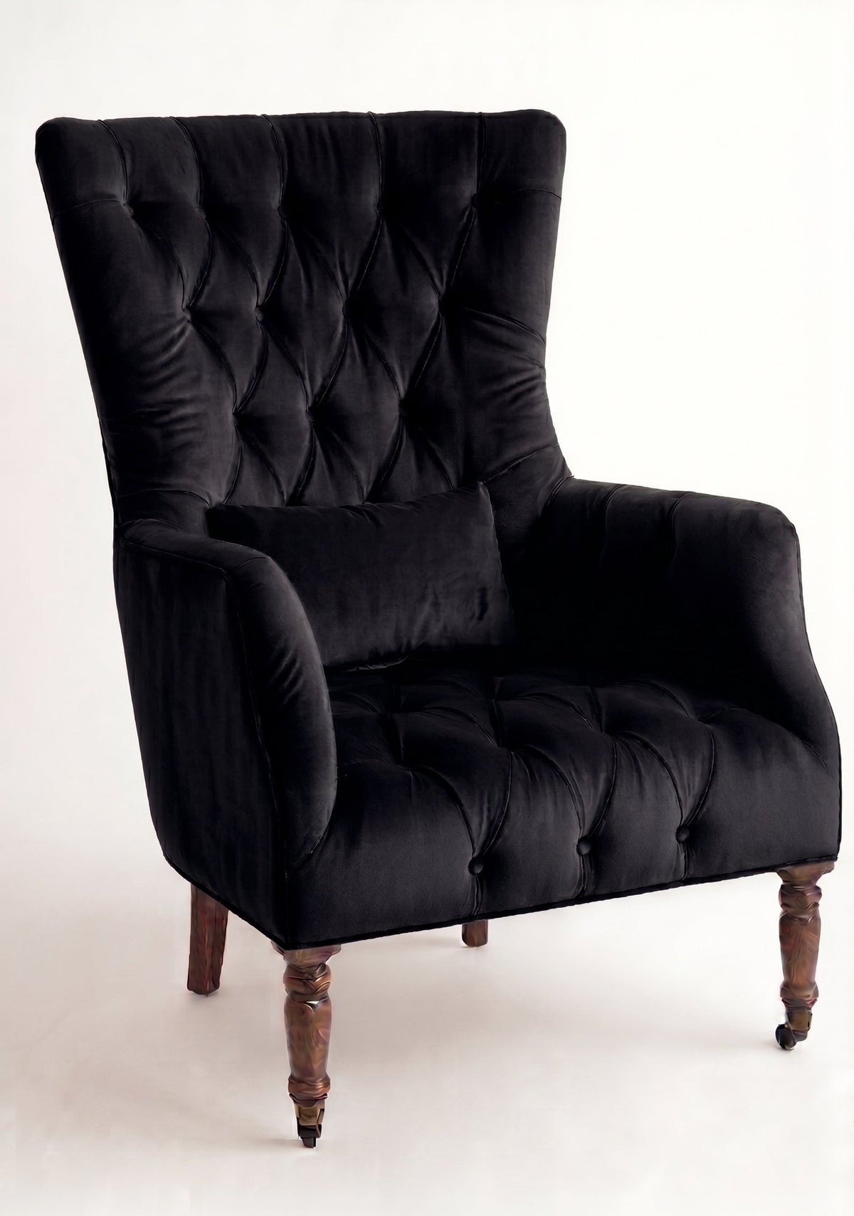 Sillón Juliene de un cuerpo en pana antimanchas Black, capitoné completo y respaldo alto