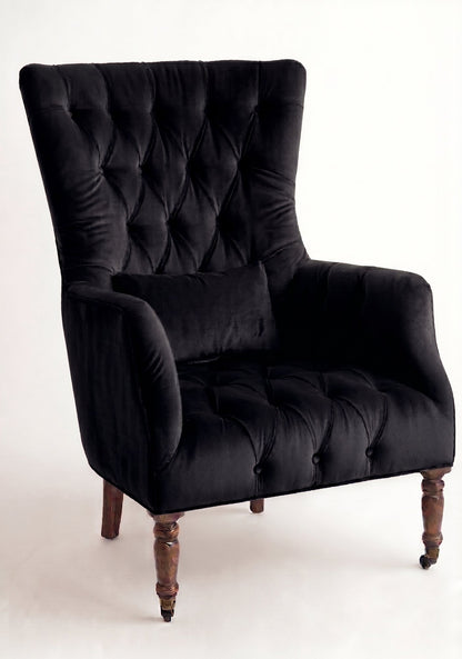 Sillón Juliene de un cuerpo en pana antimanchas Black, capitoné completo y respaldo alto