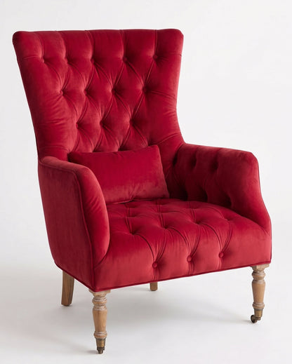 Sillón Juliene de un cuerpo en pana antimanchas Rojo, capitoné completo y respaldo alto