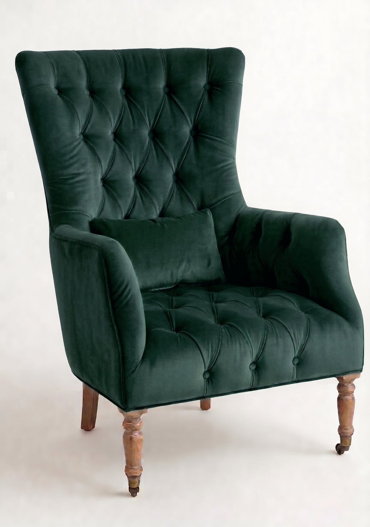 Sillón Juliene de un cuerpo en pana antimanchas Verde inglés, capitoné completo y respaldo alto