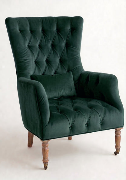 Sillón Juliene de un cuerpo en pana antimanchas Verde inglés, capitoné completo y respaldo alto