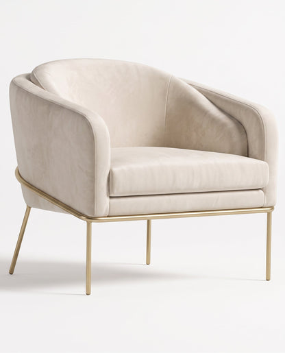 Sillón Línea LIB TDB color Tiza en pana antimanchas, líneas envolventes y patas de aluminio dorado — Tienda de Banquitos