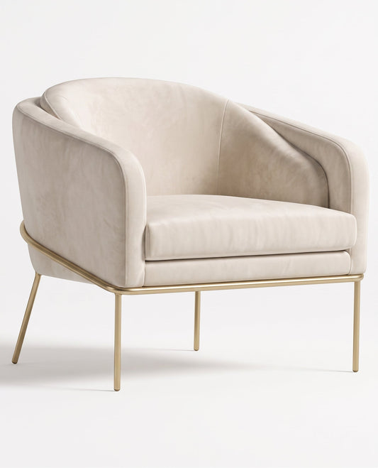 Sillón Línea LIB TDB color Tiza en pana antimanchas, líneas envolventes y patas de aluminio dorado — Tienda de Banquitos
