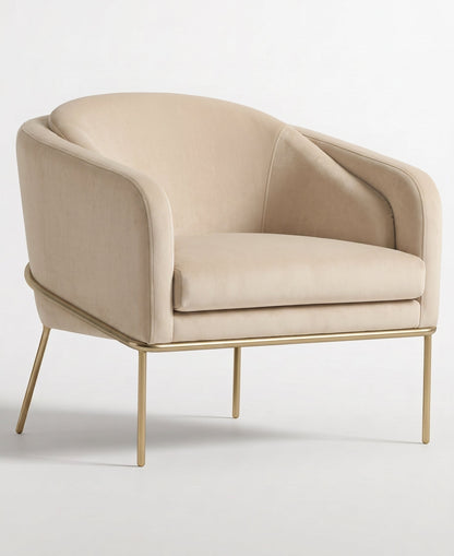Sillón Línea LIB TDB color Vainilla en pana antimanchas, líneas envolventes y patas de aluminio dorado — Tienda de Banquitos