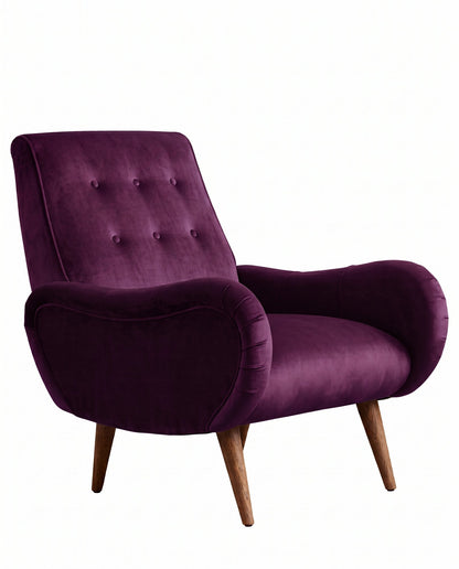 Sillón Loraine de un cuerpo en pana antimanchas Obispo, respaldo alto con botones y patas cónicas de madera