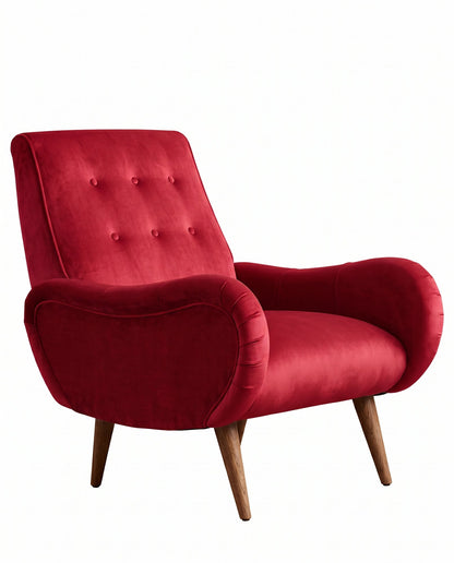 Sillón Loraine de un cuerpo en pana antimanchas Rojo, respaldo alto con botones y patas cónicas de madera