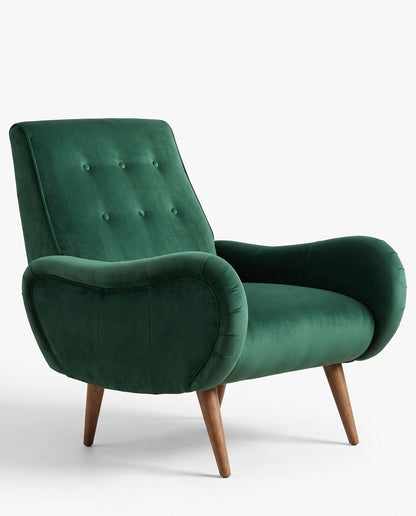 Sillón Loraine de un cuerpo en pana antimanchas Verde inglés, respaldo alto con botones y patas cónicas de madera