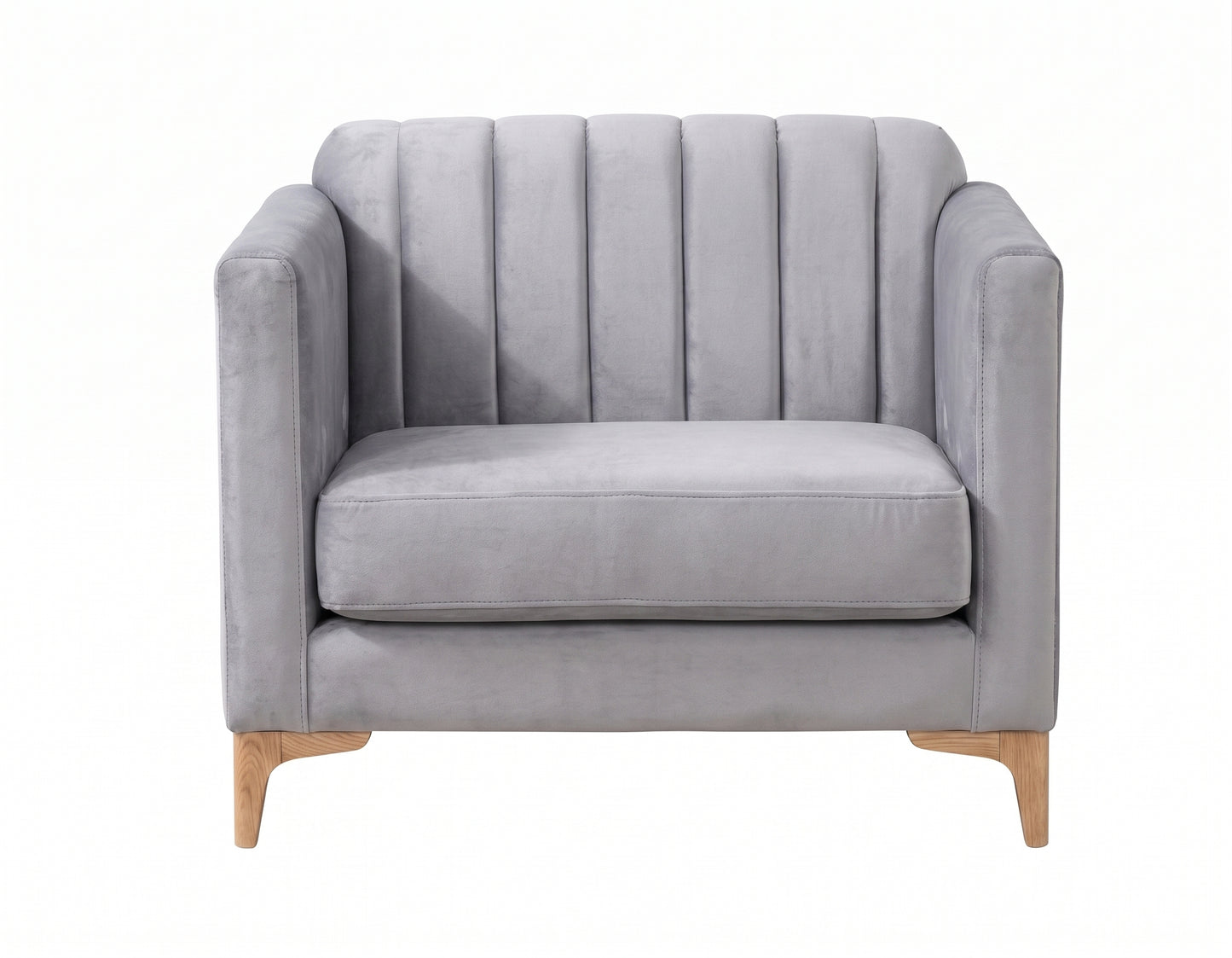 Sillón de un cuerpo Mila color Plata en pana antimanchas importada, líneas rectas y diseño moderno con patas doradas — ideal para sumar un detalle contemporáneo al living. Hecho a medida por Tienda de Banquitos.