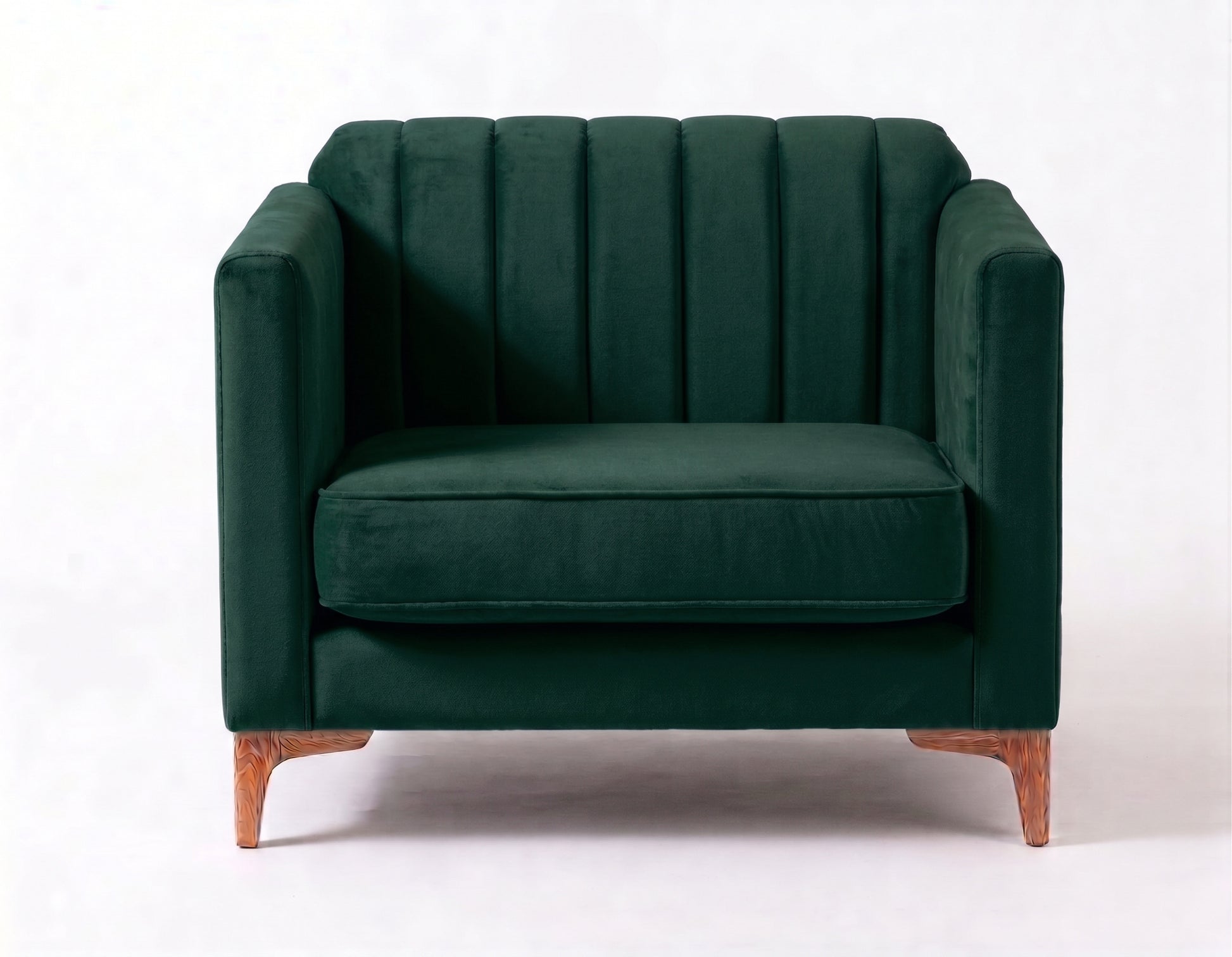 Sillón de un cuerpo Mila color Verde inglés en pana antimanchas importada, líneas rectas y diseño moderno con patas doradas — ideal para sumar un detalle contemporáneo al living. Hecho a medida por Tienda de Banquitos.