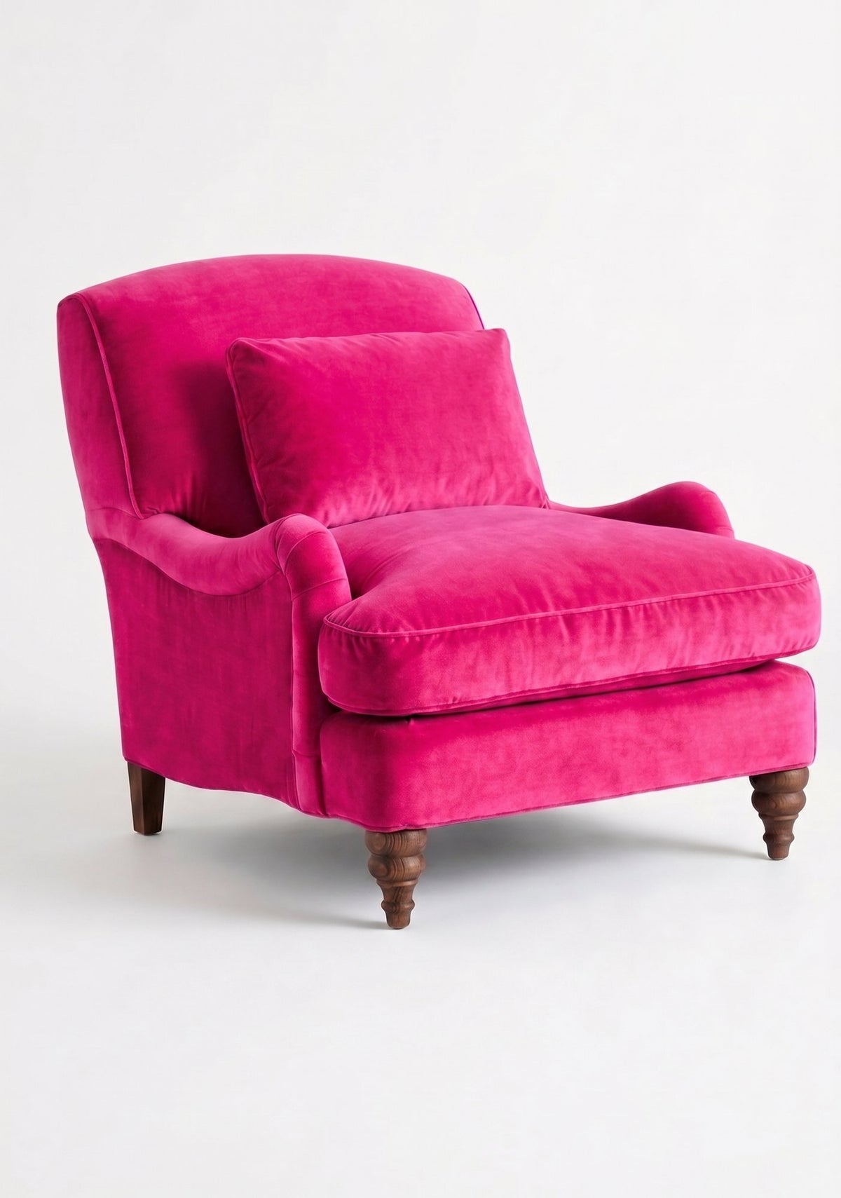 Sillón Minerva de un cuerpo en pana antimanchas Chicle, con almohadón lumbar y patas torneadas