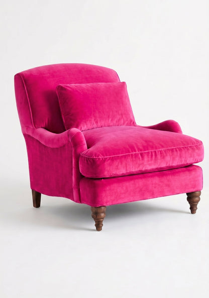 Sillón Minerva de un cuerpo en pana antimanchas Chicle, con almohadón lumbar y patas torneadas