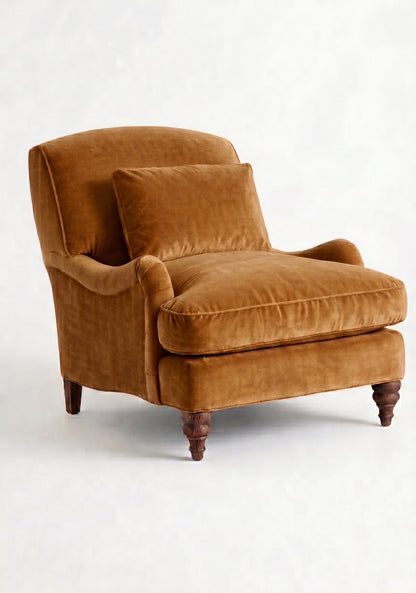 Sillón Minerva de un cuerpo en pana antimanchas Gamuza, con almohadón lumbar y patas torneadas