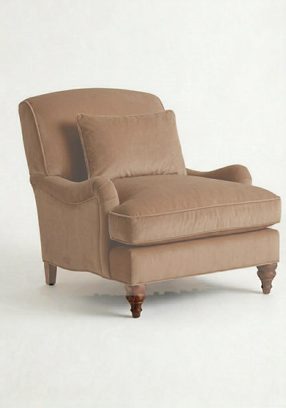 Sillón Minerva de un cuerpo en pana antimanchas Latte, con almohadón lumbar y patas torneadas