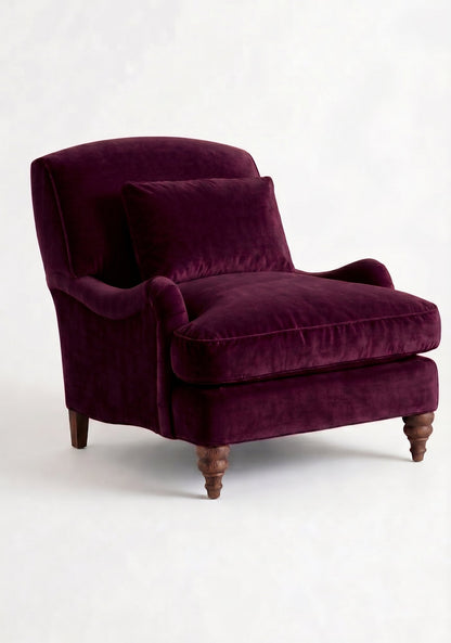 Sillón Minerva de un cuerpo en pana antimanchas Obispo, con almohadón lumbar y patas torneadas