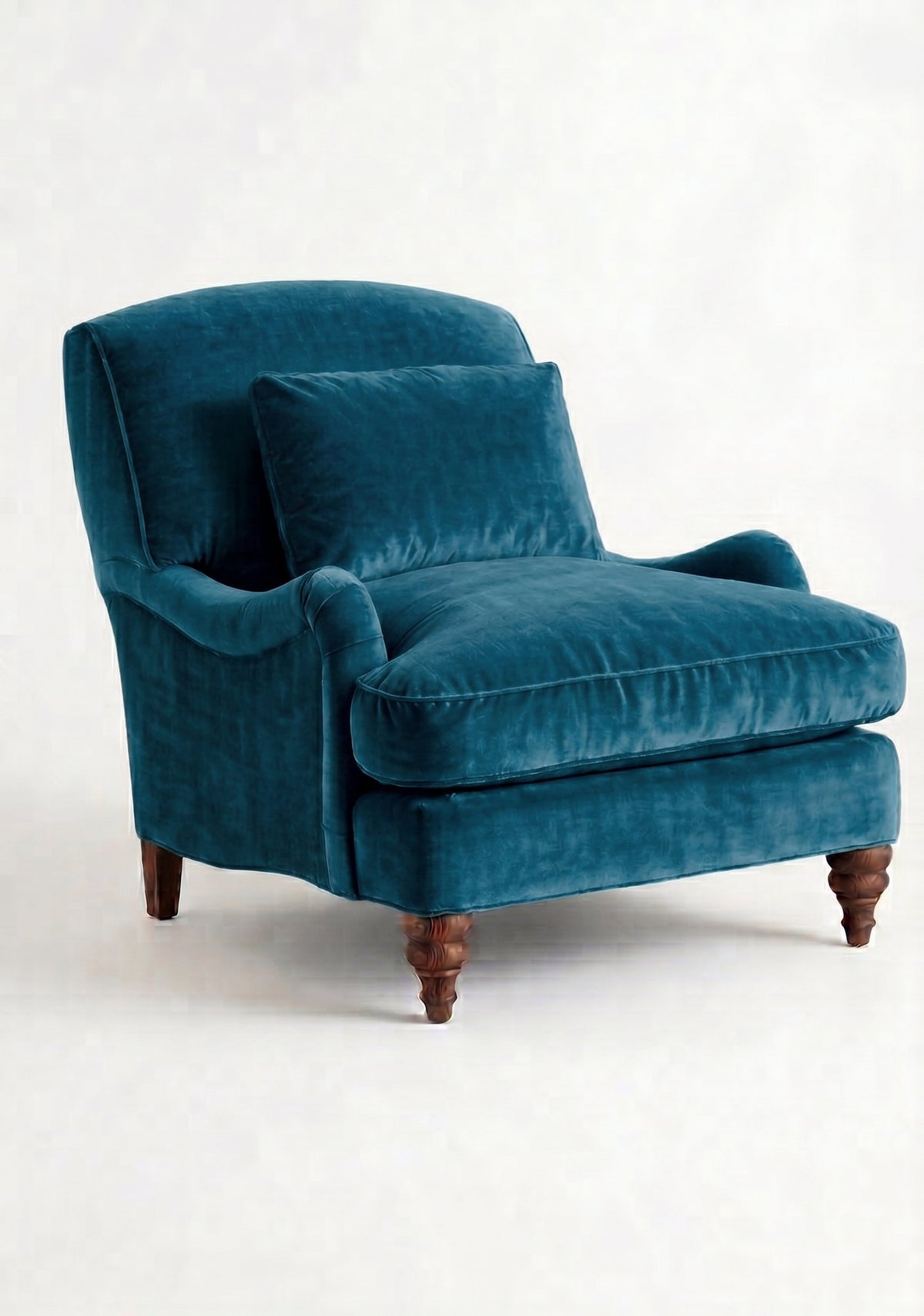 Sillón Minerva de un cuerpo en pana antimanchas Océano, con almohadón lumbar y patas torneadas