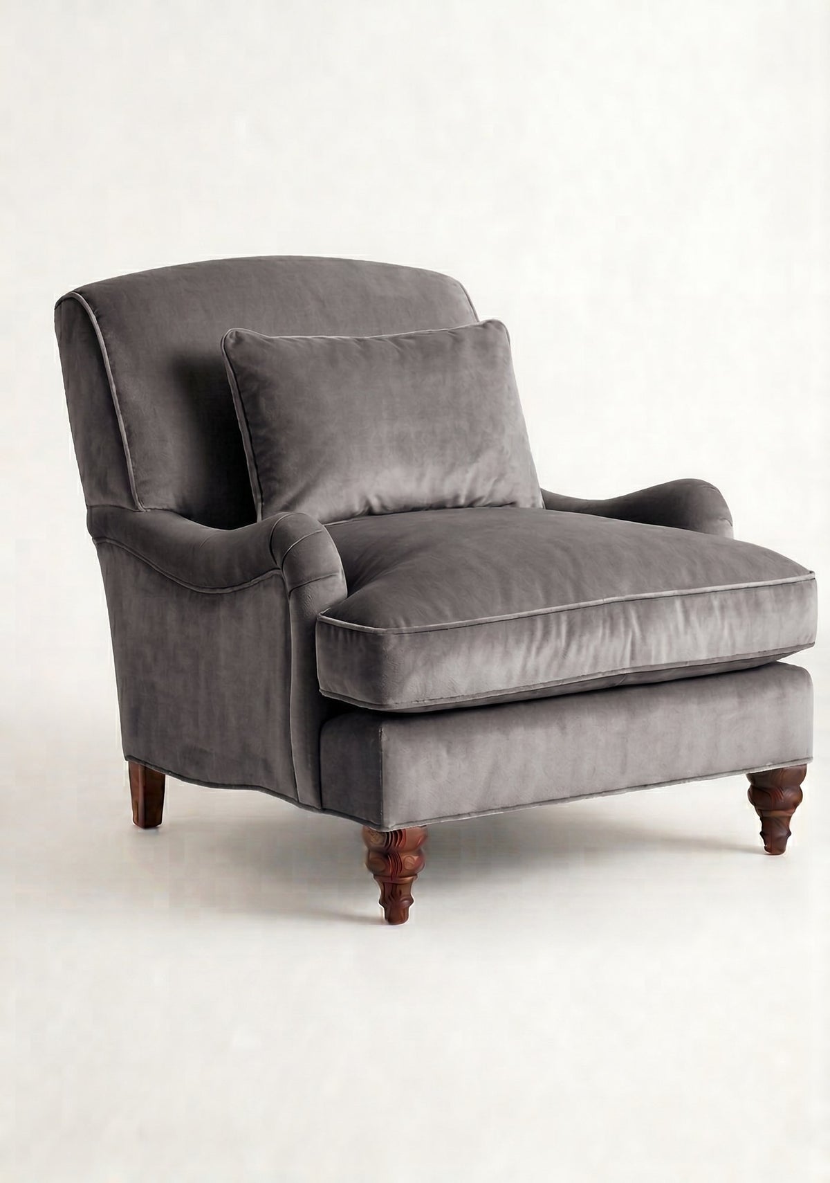 Sillón Minerva de un cuerpo en pana antimanchas Onyx, con almohadón lumbar y patas torneadas
