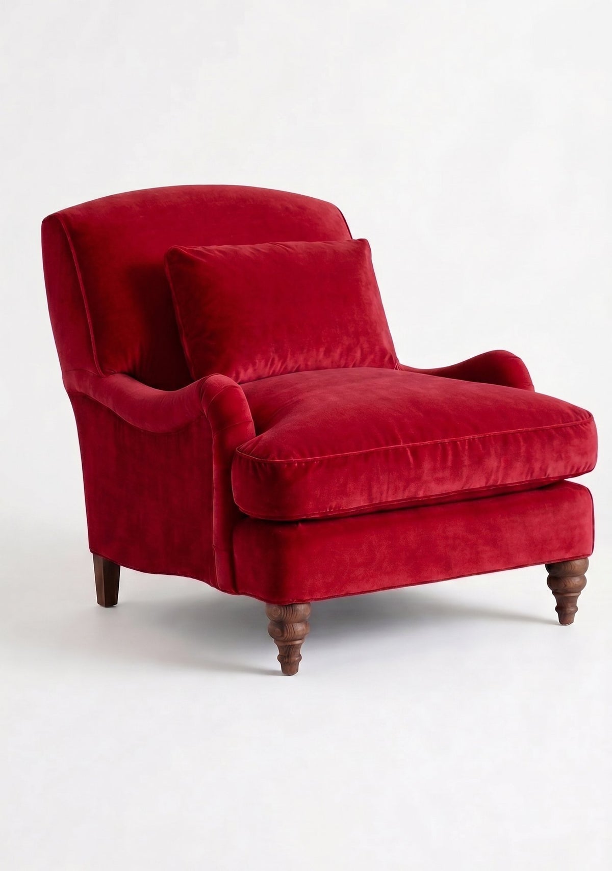 Sillón Minerva de un cuerpo en pana antimanchas Rojo, con almohadón lumbar y patas torneadas
