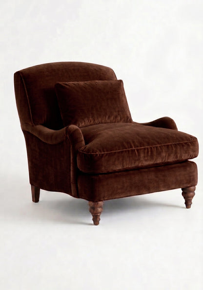 Sillón Minerva de un cuerpo en pana antimanchas Suela, con almohadón lumbar y patas torneadas