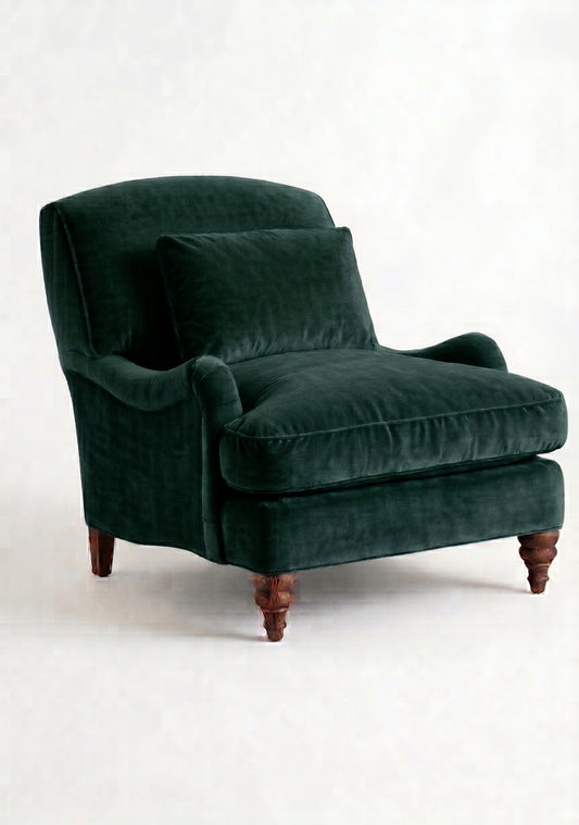 Sillón Minerva de un cuerpo tapizado en verde inglés, Tienda de Banquitos