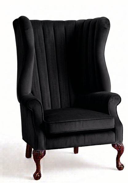 Sillón Mortisia de un cuerpo en pana antimanchas Black, bergère de respaldo alto acanalado