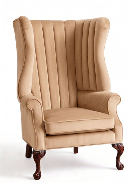 Sillón Mortisia de un cuerpo en pana antimanchas Latte, bergère de respaldo alto acanalado