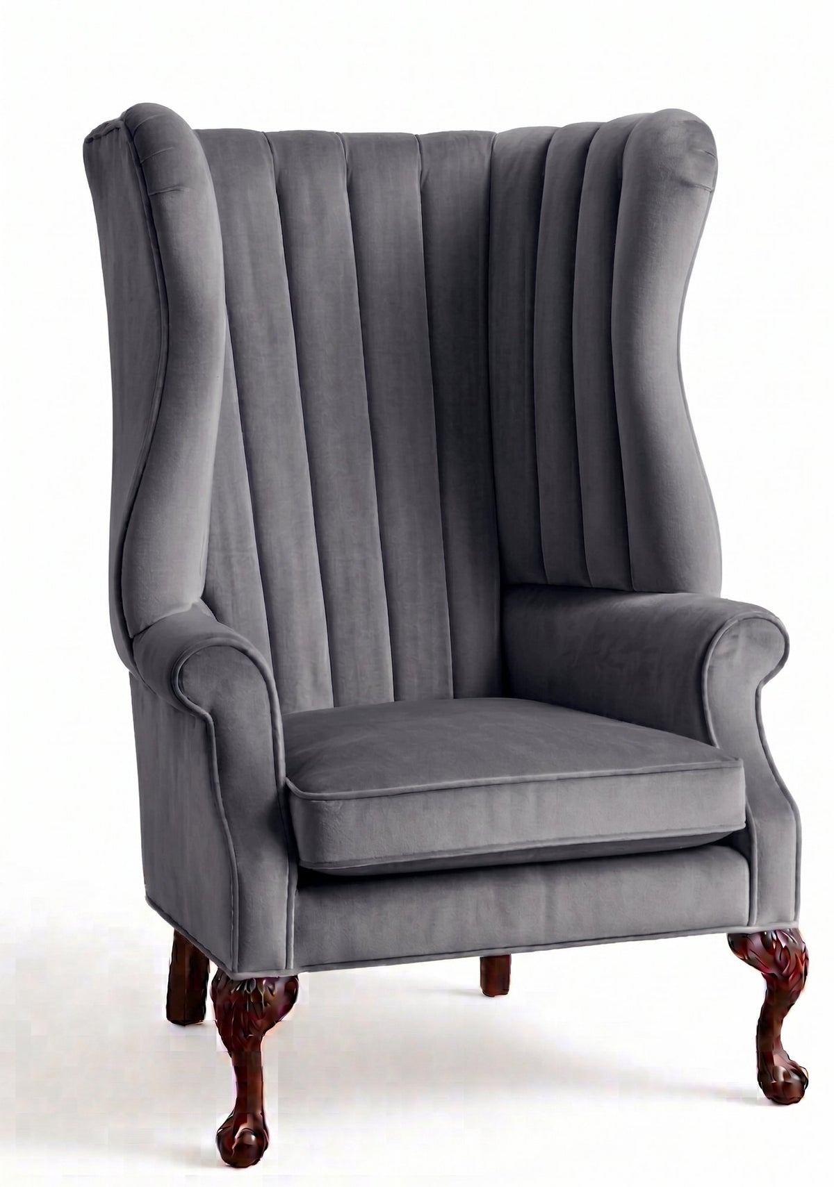 Sillón Mortisia de un cuerpo en pana antimanchas Onyx, bergère de respaldo alto acanalado