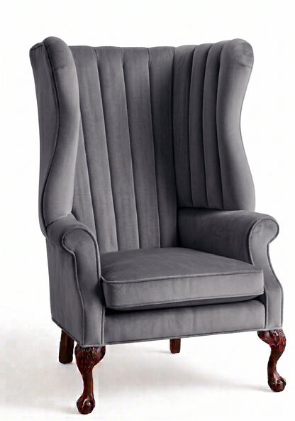 Sillón Mortisia de un cuerpo en pana antimanchas Onyx, bergère de respaldo alto acanalado